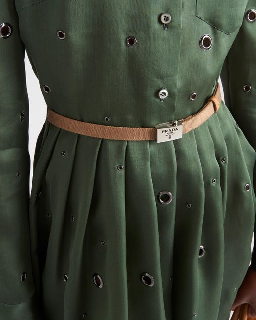 Prada Green Organza Dress With Grommet Embellishment