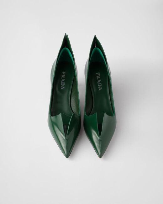 Prada Green Brushed Leather Pumps