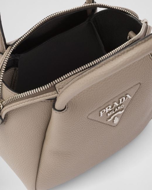 Prada White Leather Mini Handbag With Zipper Closure