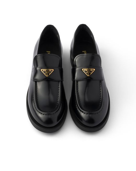 Prada Black Brushed Leather Loafers
