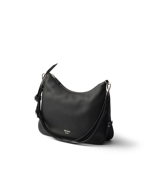 Prada Black Fold Large Leather Shoulder Bag