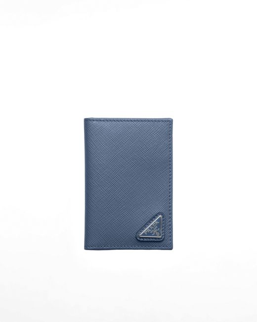 Prada Blue Saffiano Leather Card Holder for men