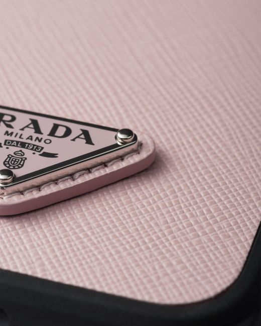 Prada Black Saffiano Leather Cover For Iphone 15 Pro