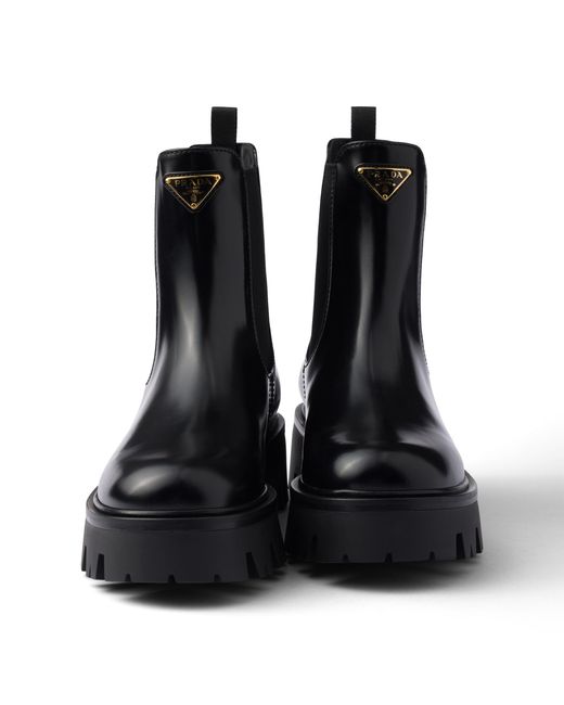 Prada Black Brushed Leather Booties