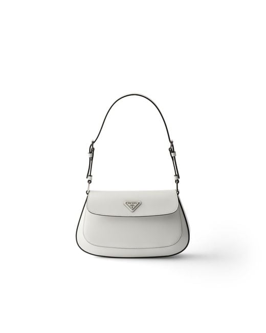 Prada White Cleo Brushed Leather Shoulder Bag