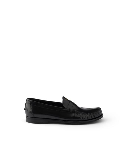 Prada Black Brushed Leather Loafers, Size 5 for men