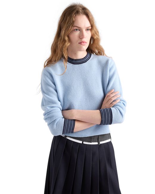 Prada Blue Cashmere Crew-Neck Sweater, Sapphire