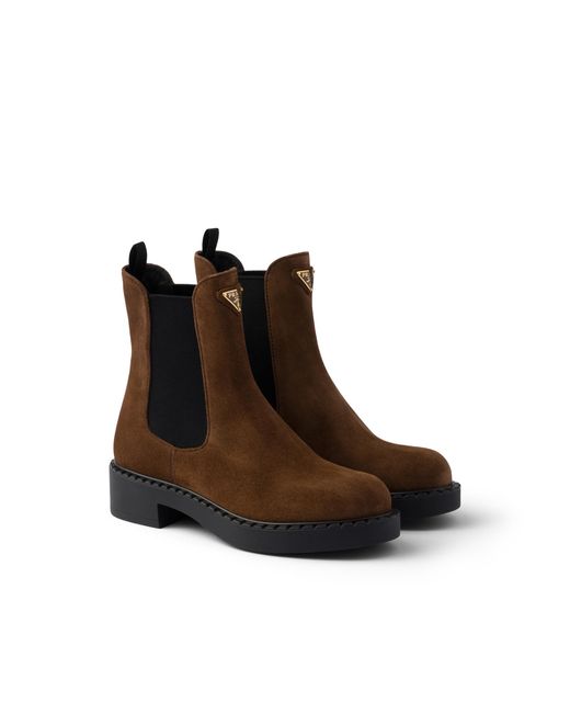 Prada Brown Chocolate Suede Chelsea Boots