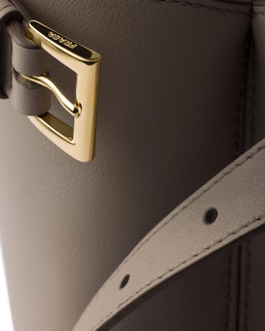 Prada Gray Buckle Medium Leather Handbag With Double Belt
