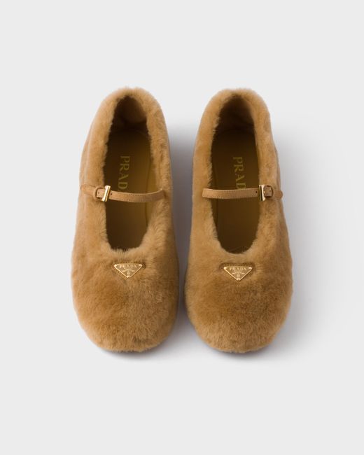 Prada Natural Shearling Ballerinas