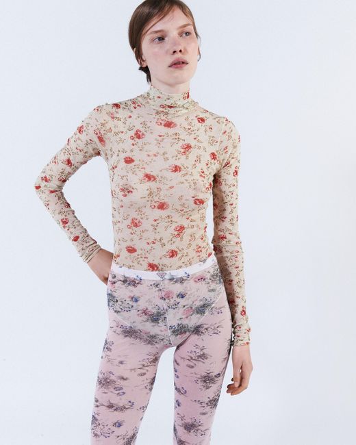 Prada White Printed Stretch Tulle Bodysuit