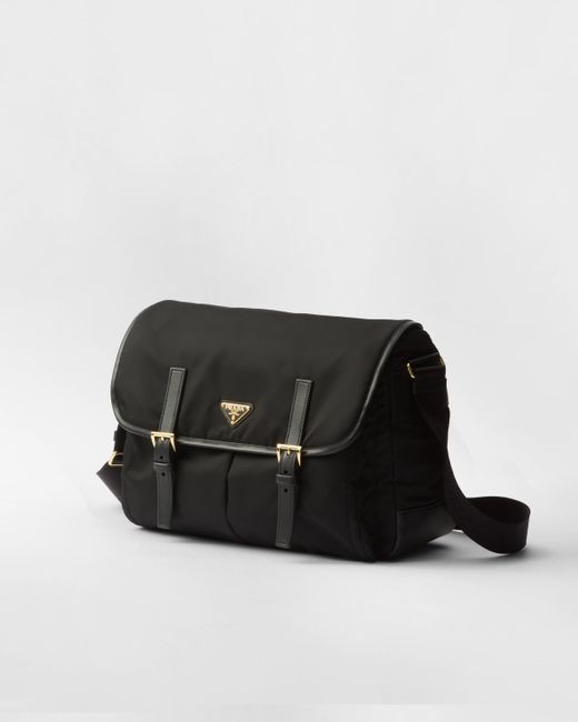 Prada Black Large Re-Nylon And Leather Shoulder Bag