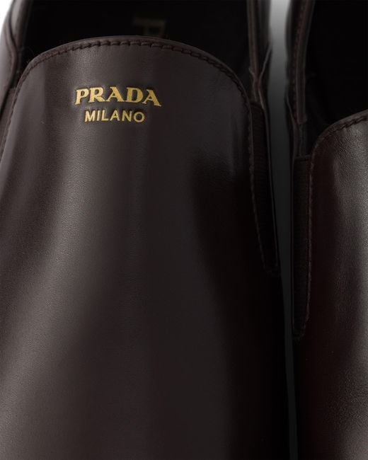 Prada White Leather Loafers, Dark for men
