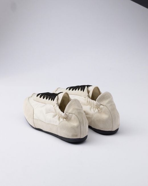 Prada White Collapse Re-Nylon And Suede Elasticized Sneakers, Size 5 for men