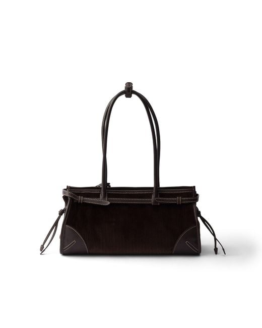Prada Black Bonnie Medium Corduroy And Leather Handbag
