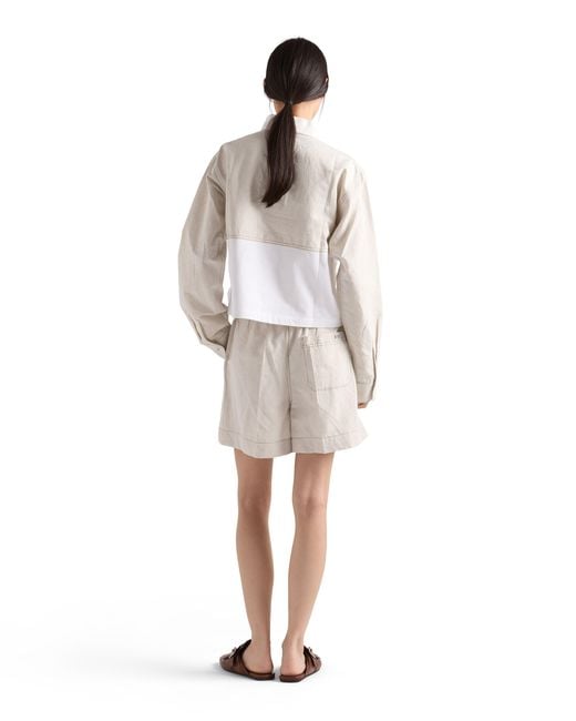 Prada White Chambray And Jersey Polo Shirt, Ecru