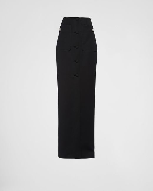 Prada Black Long Wool Satin Pencil Skirt