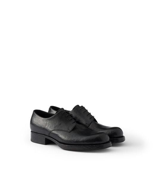 Prada Black Antiqued Leather Lace-Up Shoes for men