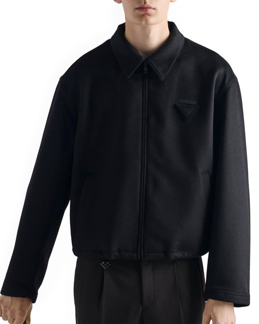 Prada Black Logo Patch Zip-Up Jacket for men