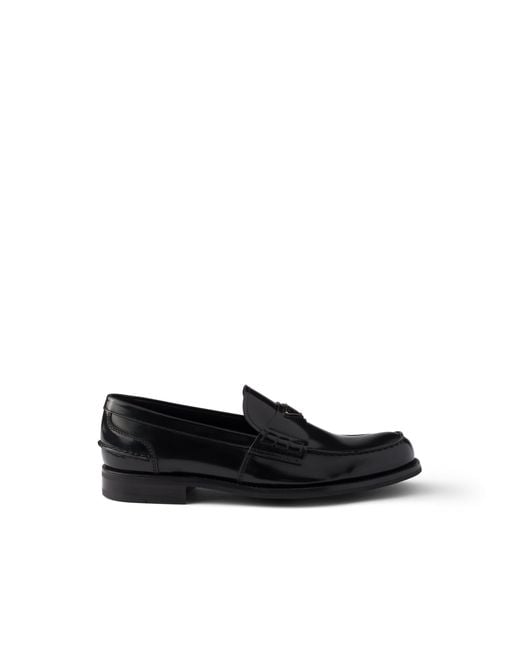 Prada Black Brushed Leather Loafers, Size 5 for men