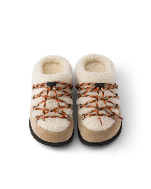 Prada Brown Suede And Shearling Mules