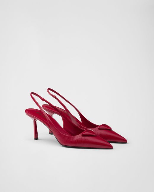 Prada Red Saffiano Patent Leather Slingback Pumps