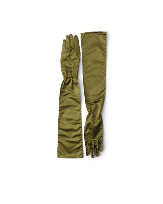 Prada Green Satin Gloves, Size 6,5