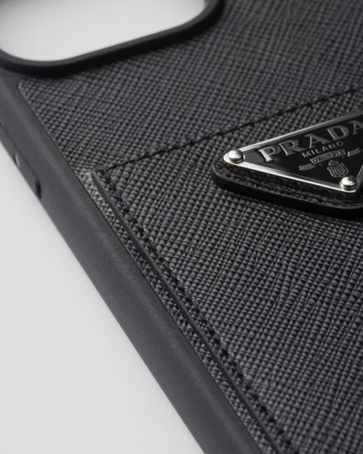 Prada Black Saffiano Leather Cover For Iphone 15 Pro Max