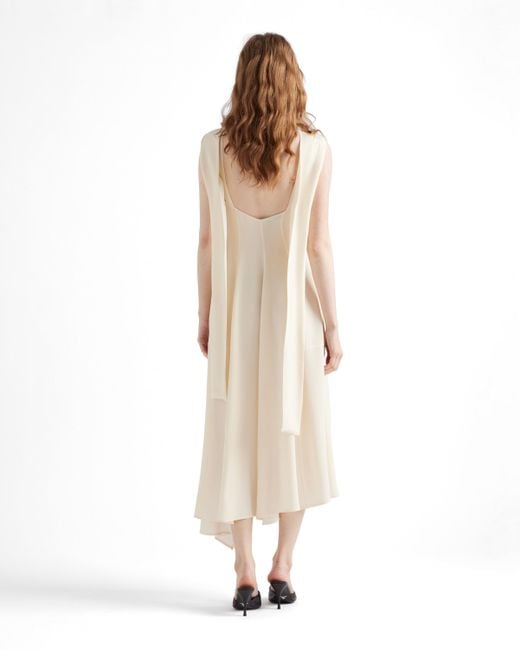 Prada White Asymmetrical Satin Crepe Dress