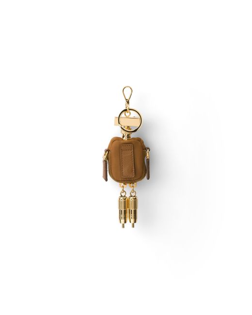 Prada White Robot Re-Nylon Keychain Charm, Brandy