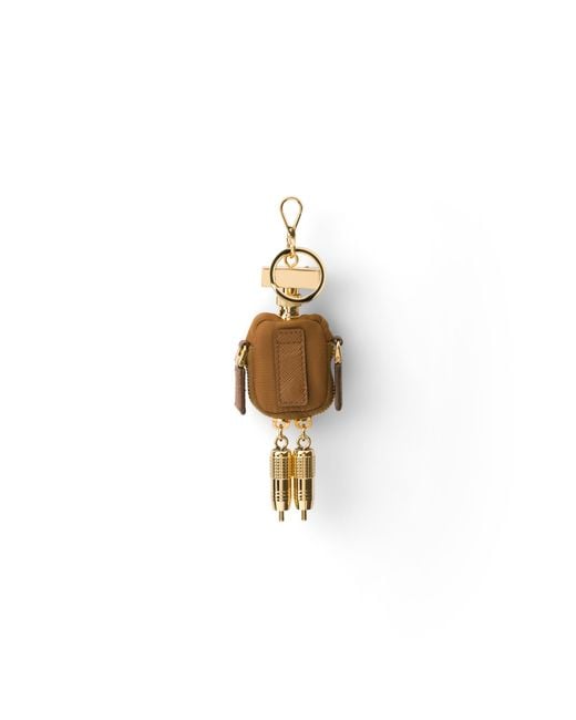 Prada White Robot Re-Nylon Keychain Charm, Brandy