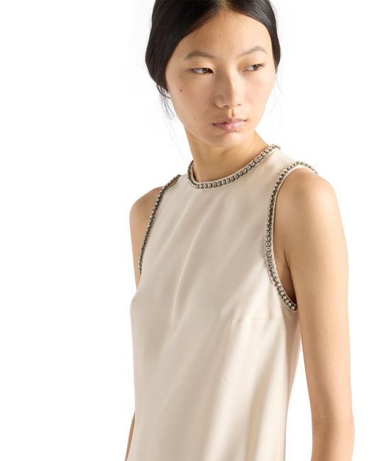 Robe Mi-Longue Sablé À Col Rond Prada en coloris White