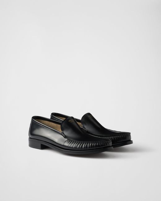 Prada White Loafer Aus Gebürstetem Leder