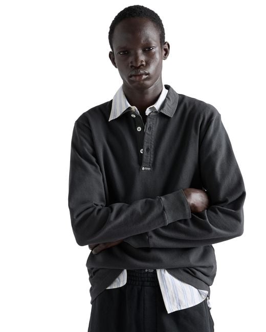 Prada Black Long-Sleeved Cotton Polo Shirt, Carbone for men
