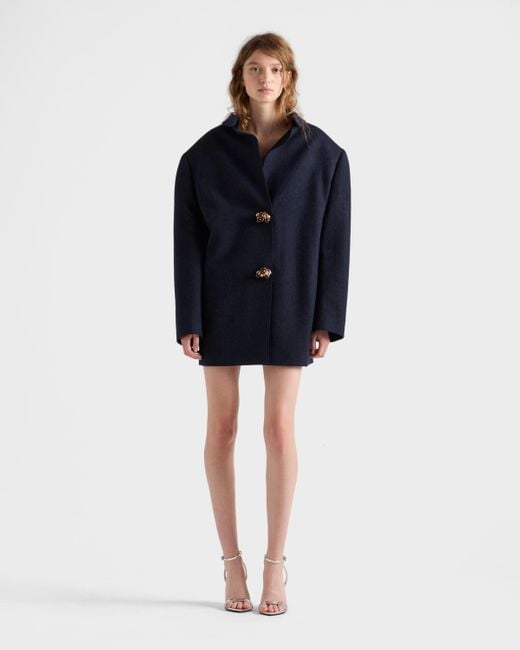 Prada Blue Shetland Wool Jacket With Jewel Buttons