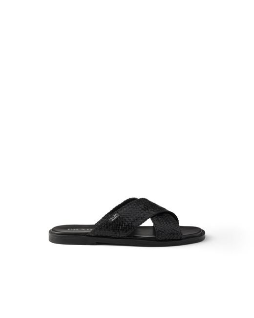 Prada White Crisscross Slides for men