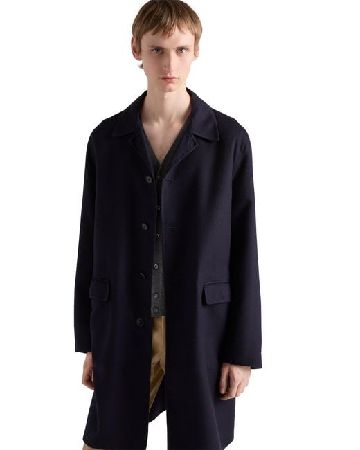 Prada Blue Single-Breasted Wool And Silk Coat for men
