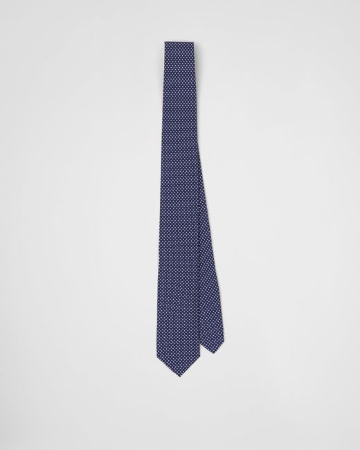 Prada Blue Silk Tie With Polka-dot Print for men