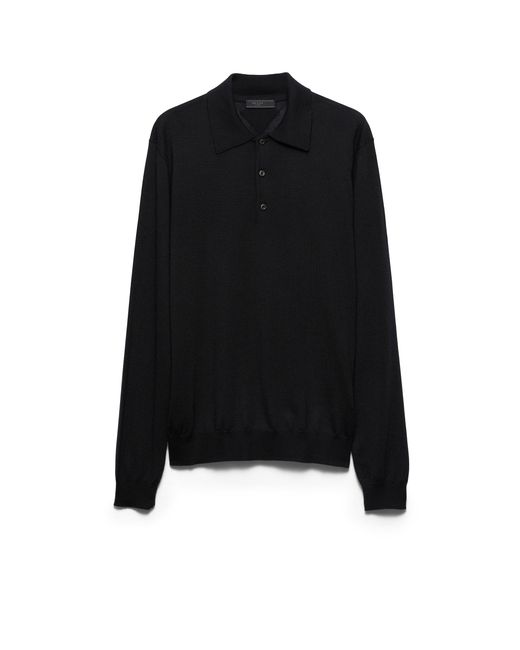 Prada Black Cashmere And Silk Polo Shirt for men