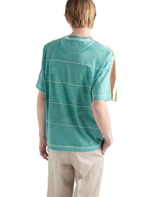 Prada Green Printed Cotton T-Shirt for men