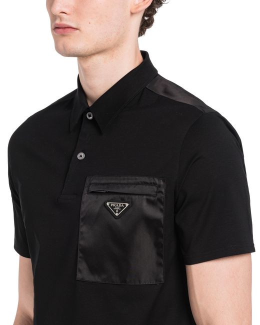 Polo De Algodón Elástico Y Detalles De Re-Nylon, Hombre, Talla Prada de hombre de color Black