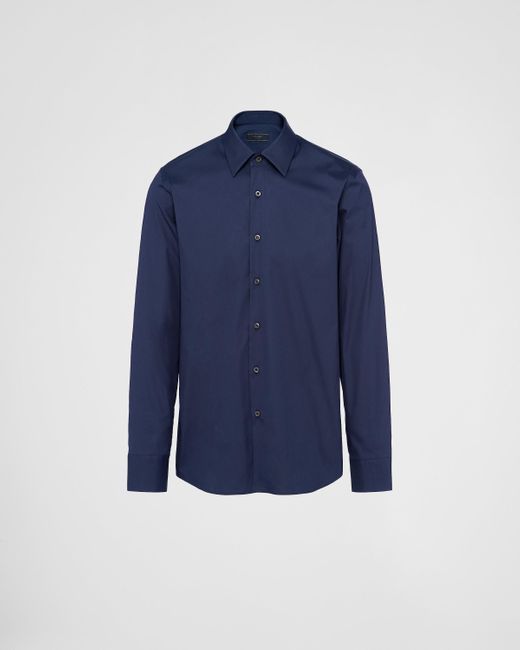 Prada Blue Stretch Cotton Shirt for men