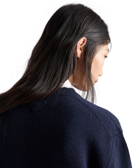 Prada Blue Wool And Suede Sweater