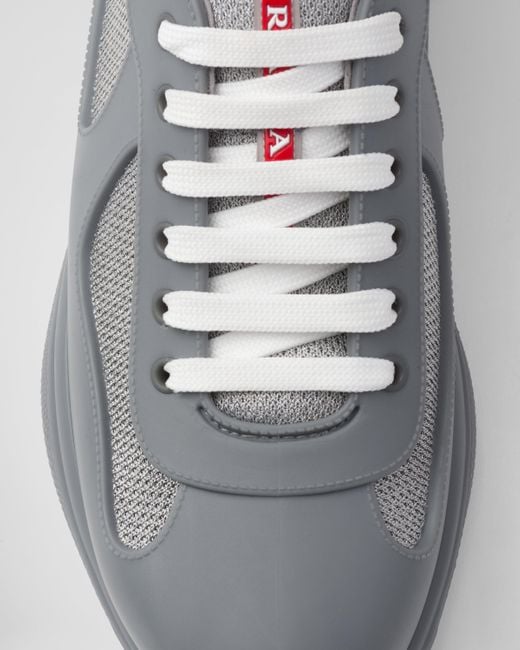 Prada Gray America's Cup Original Leather And Mesh Trainers for men