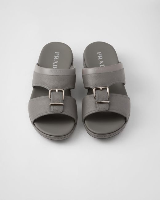 Sandales En Cuir Saffiano Prada pour homme en coloris Gray