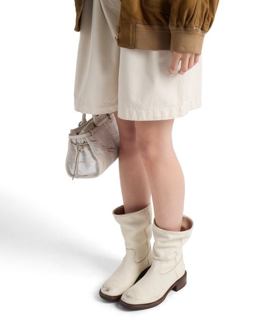Prada White Vintage-Effect Leather Boots