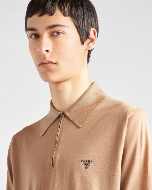 Prada Natural Superfine Wool Polo Shirt for men