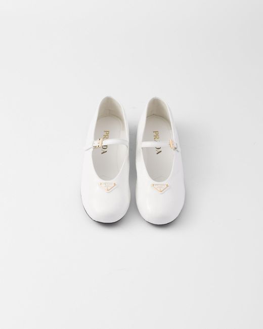 Prada White Ballerinas Aus Aus Naplak-Lackleder