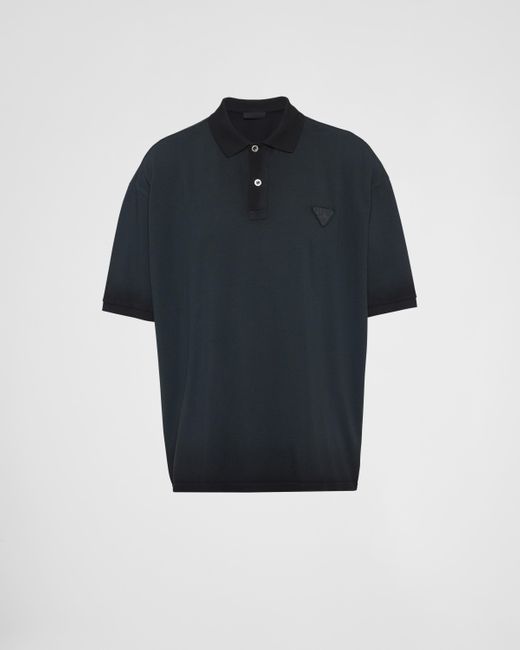 Prada Blue Oversized Garment-dyed Cotton Polo Shirt for men