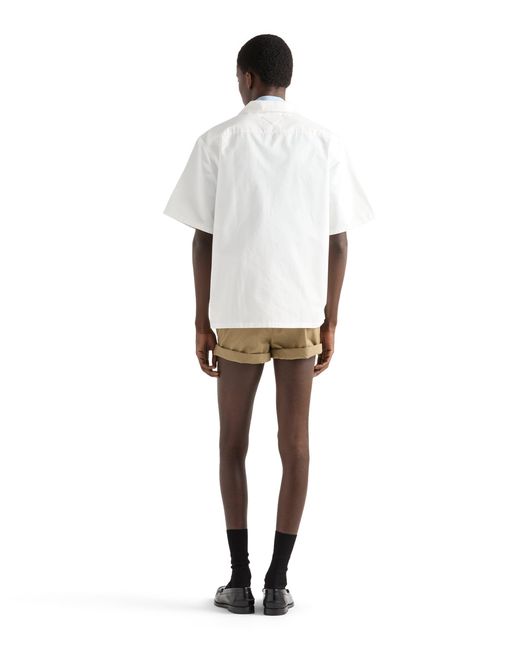 Prada White Printed Cotton Bowling Shirt for men